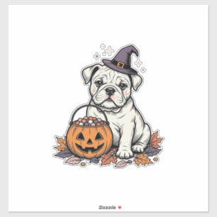 Antieke Gegraveerde Halloween Bulldog Pompoen Ontw Sticker