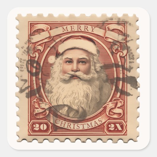 Antieke Gegraveerde Kerstman Vierkante Sticker (Voorkant)