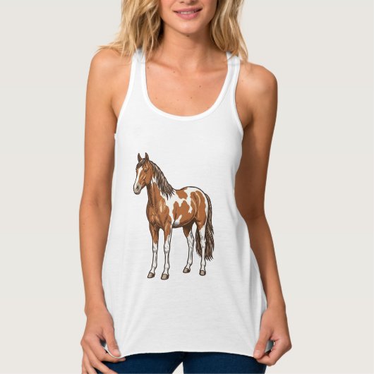 Antieke Gegraveerde Pinto Paard Vector Ontwerp_1 Tanktop (Voorkant)