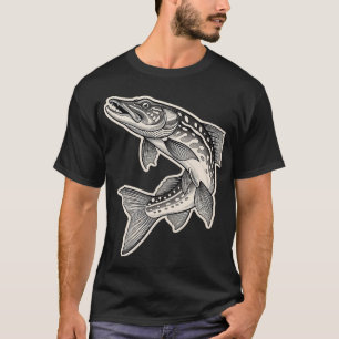 Antieke gegraveerde snoek visillustratie t-shirt