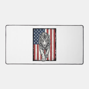 Antieke Gegraveerde Tijger Amerikaanse Vlag Patrio Bureaumat