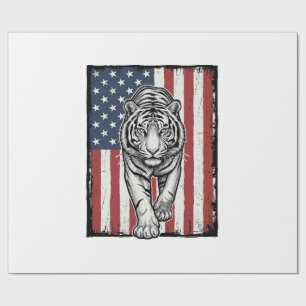 Antieke Gegraveerde Tijger Amerikaanse Vlag Patrio Cadeaupapier