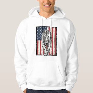 Antieke Gegraveerde Tijger Amerikaanse Vlag Patrio Hoodie