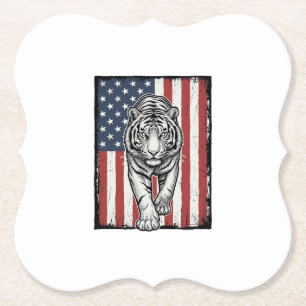Antieke Gegraveerde Tijger Amerikaanse Vlag Patrio Kartonnen Onderzetters
