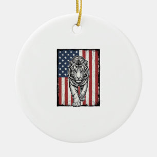 Antieke Gegraveerde Tijger Amerikaanse Vlag Patrio Keramisch Ornament