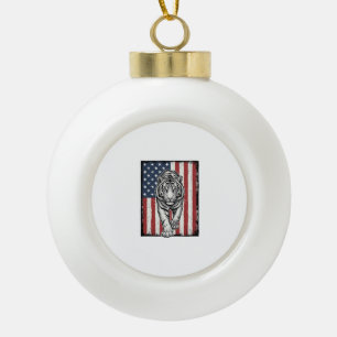 Antieke Gegraveerde Tijger Amerikaanse Vlag Patrio Keramische Bal Ornament