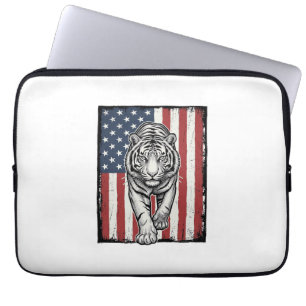 Antieke Gegraveerde Tijger Amerikaanse Vlag Patrio Laptop Sleeve