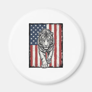 Antieke Gegraveerde Tijger Amerikaanse Vlag Patrio Magneet