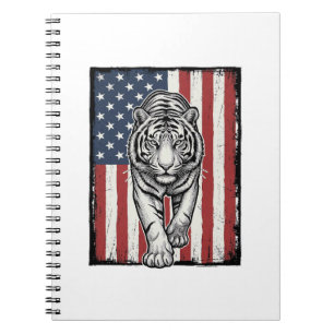 Antieke Gegraveerde Tijger Amerikaanse Vlag Patrio Notitieboek