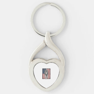 Antieke Gegraveerde Tijger Amerikaanse Vlag Patrio Sleutelhanger