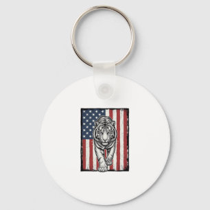 Antieke Gegraveerde Tijger Amerikaanse Vlag Patrio Sleutelhanger