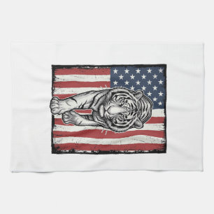 Antieke Gegraveerde Tijger Amerikaanse Vlag Patrio Theedoek
