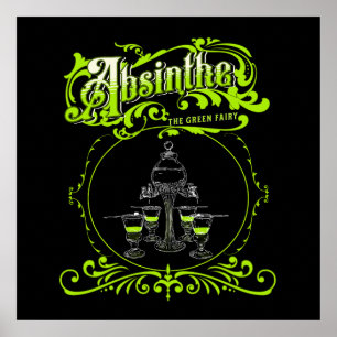 Antieke geïllustreerde Absinthe-set Poster