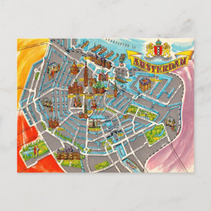 Antieke geïllustreerde Amsterdam kaart