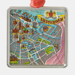 Antieke geïllustreerde Amsterdamse kaart als ornam Metalen Ornament