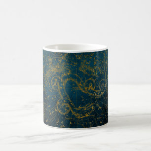 Antieke geïllustreerde donkerblauwe en gouden ster koffiemok