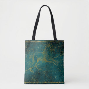 Antieke geïllustreerde groene en gouden Leeuw Ster Tote Bag