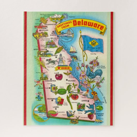 Antieke geïllustreerde kaart van Delaware Legpuzzel (Verticaal)