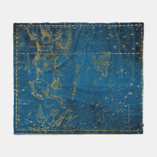 Antieke geïllustreerde midblauwe en gouden sterren fleece deken