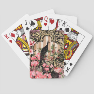 Antieke Geïllustreerde Pauw & Bloemen Grunge Pokerkaarten
