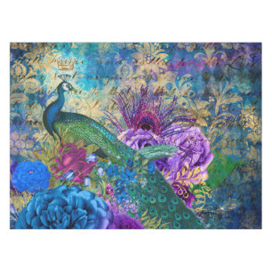 Antieke Geïllustreerde Pauw & Bloemen Grunge Tafelkleed
