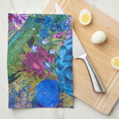 Antieke Geïllustreerde Pauw & Bloemen Grunge Theedoek (Quarter Fold)