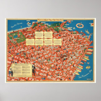Antieke geïllustreerde San Francisco kaartposter 1 Poster