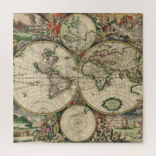 Antieke geïllustreerde wereldkaart legpuzzel
