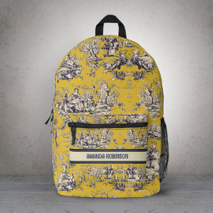 Antieke gele bloem Toile de Jouy Monogram Bedrukte Rugzak