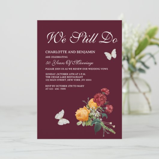 Antieke Gele Rode Rozen Huwelijksgelofte Verlengen Kaart (Staand voorkant)