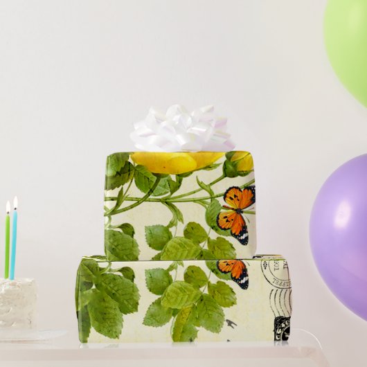 antieke gele rozen cadeaupapier (Feestgeschenken)