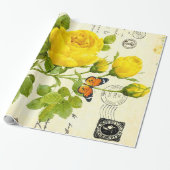 antieke gele rozen cadeaupapier (Uitgerold)