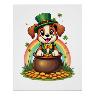 Antieke Geluksbrengende Kabouter Puppy Regenboog P Perfect Poster