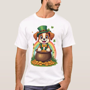 Antieke Geluksbrenger Kabouter Puppy Regenboog Pot T-shirt
