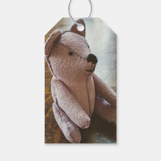Antieke genaaide teddybeer fotografie cadeaulabel (Voorkant)
