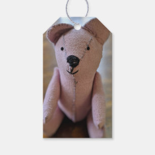 Antieke genaaide teddybeer fotografie cadeaulabel