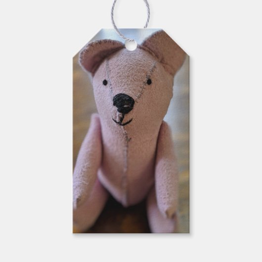 Antieke genaaide teddybeer fotografie cadeaulabel (Voorkant)