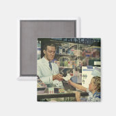 Antieke geneeskunde, apotheker en meisje bij de ap magneet (Voorkant / Achterkant)