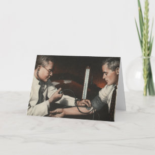 Antieke geneeskunde, dokter onderzoekt een zieke p kaart