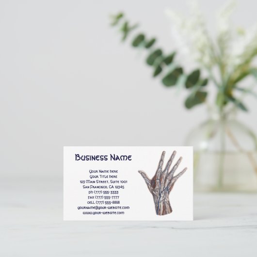 Antieke geneeskunde, menselijke anatomie hand ving visitekaartje (Staand voorkant)