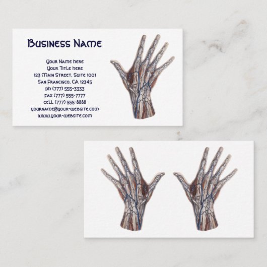 Antieke geneeskunde, menselijke anatomie hand ving visitekaartje (Voorkant / Achterkant)