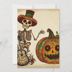 Antieke geraamte/pompoen Dia de los Muertos Feestdagenkaart