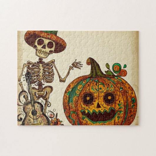 Antieke geraamte/pompoen Dia de los Muertos Legpuzzel (Horizontaal)