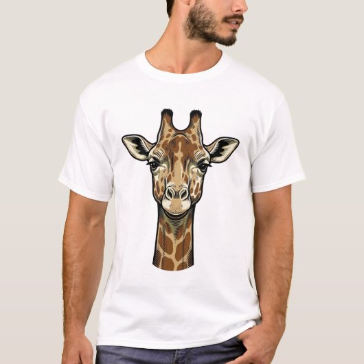 Antieke Giraffe Gravure Vector Kunst Design_1 T-shirt (Voorkant)