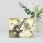Antieke gitaar en microfoon briefkaart (Staand voorkant)