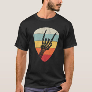 Antieke gitaarpick, skelet hand hoorns, coole gui t-shirt