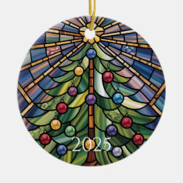 Antieke glas-in-lood kerstboom in Tiffany-stijl Keramisch Ornament