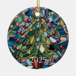 Antieke glas-in-lood kerstboom in Tiffany-stijl Keramisch Ornament