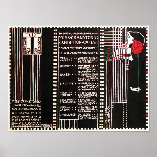 Antieke Glasgow School stijl Menu van M. Mackintos Poster (Voorkant)