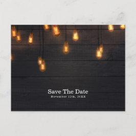 Antieke gloeilampen Rustiek hout Save the Date Aankondigingskaart